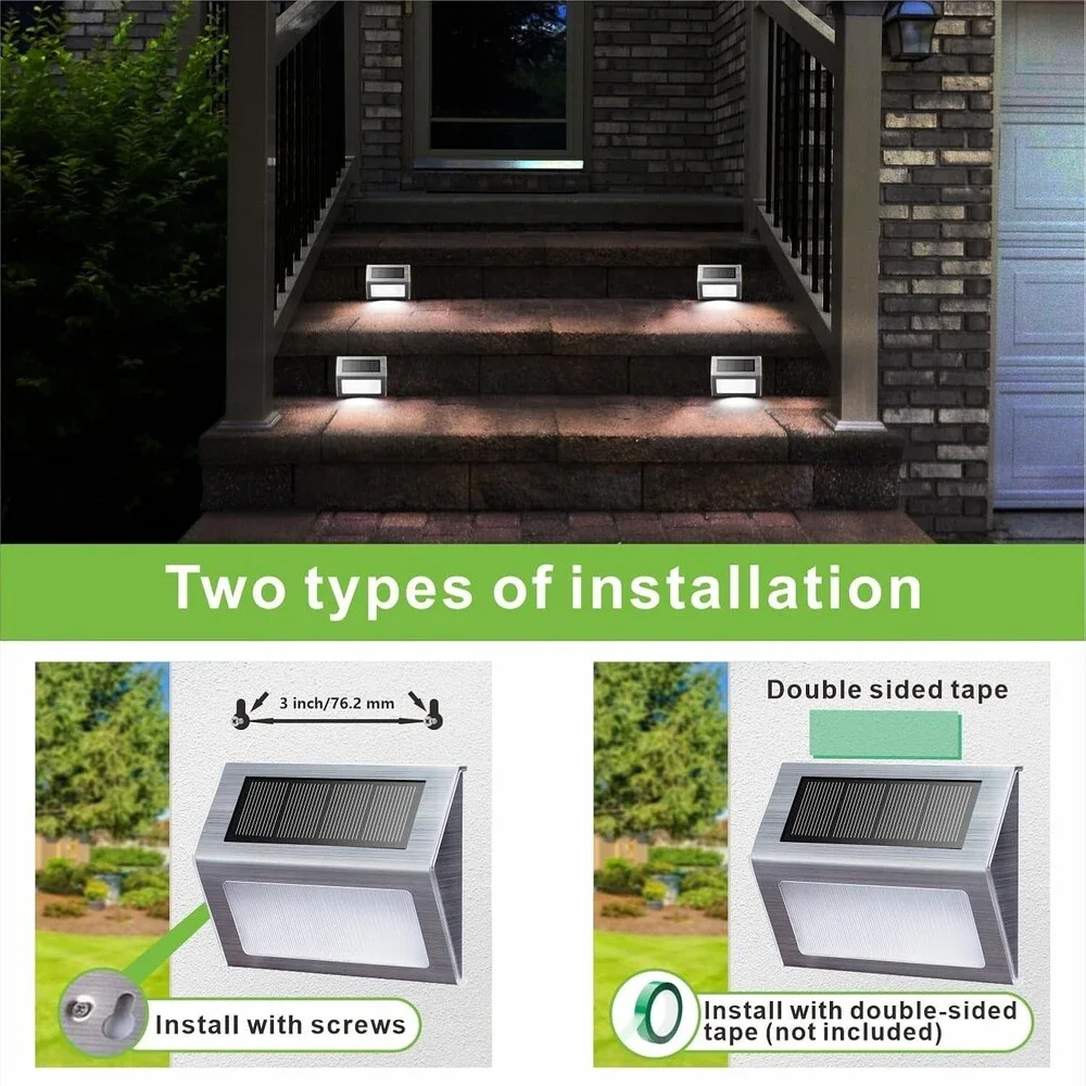 Solar Power Stairs Lights Outdoor Pathway Wall Fence Deck White Light 6 Pack